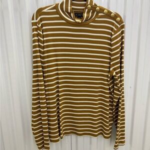 J,Crew Striped Brown and White Long Sleeve Top with Button Detail